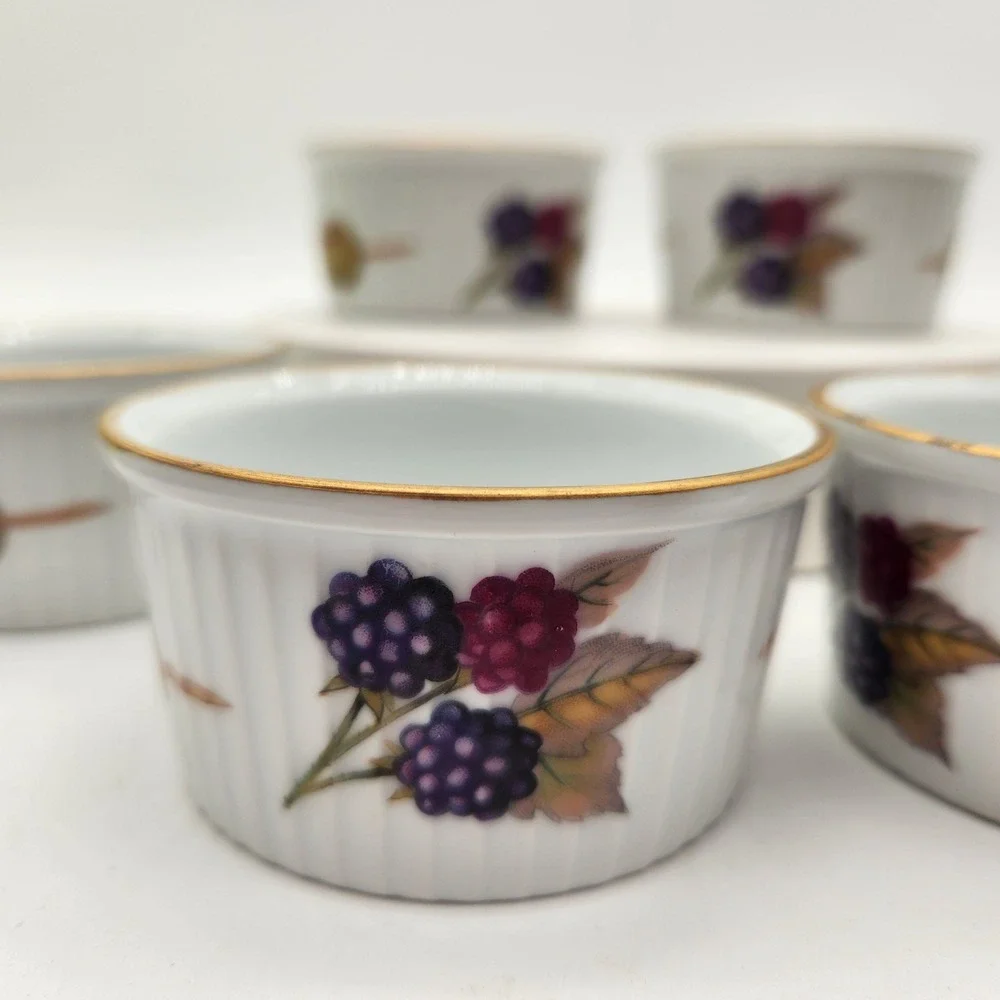 Royal Worcester Evesham Gold Porcelain Ramekins Set of 6 Made in England Vintage
